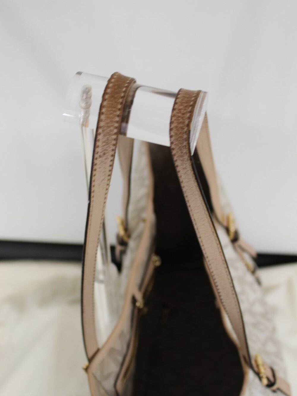 Michael Kors Large Logo Tote Cream Tan MK Shoulder Bag PVC Leather - Picture 10 of 13